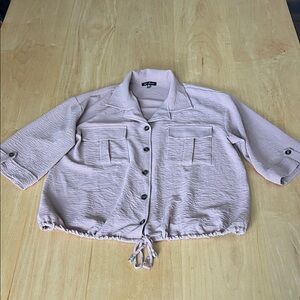 Relaxed Light Pink Utility Jacket with Drawstring Hem